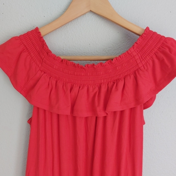 RALPH LAUREN Lauren Off The Shoulder Red Cropped Jumpsuit Medium Spring Rare - Picture 4 of 9